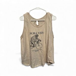 Ecological Pura Vida Cream Sloth Riding a Bicycle Tank Top XXL